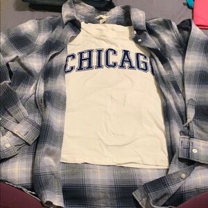 H&M Blue and White Button Down Shirt and Tee Set